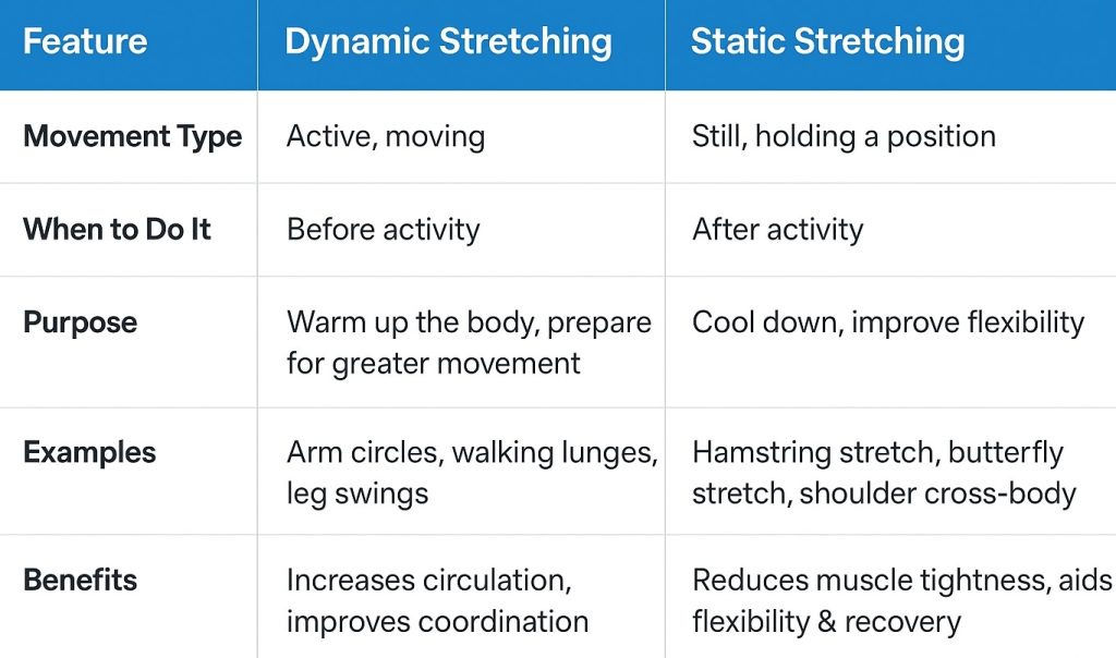 Static vs Dynamic Stretching Comparison Chart